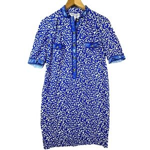 Vintage Robert Janan By Eva Shift Dress Womens 6 Blue Abstract Mandarin Collar